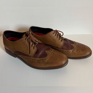 Rockport Men's Honey & Maroon Brown Leather Wingtip Shoe Size 9.5
